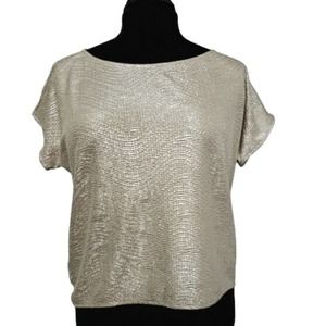 BCBGeneration Gold Metallic Short Dolman Sleeve Scoop Neck Textured Top Medium
